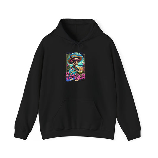 Skull Surfer Hoodie – Retro Neon Beach Skull Graphic Sweatshirt